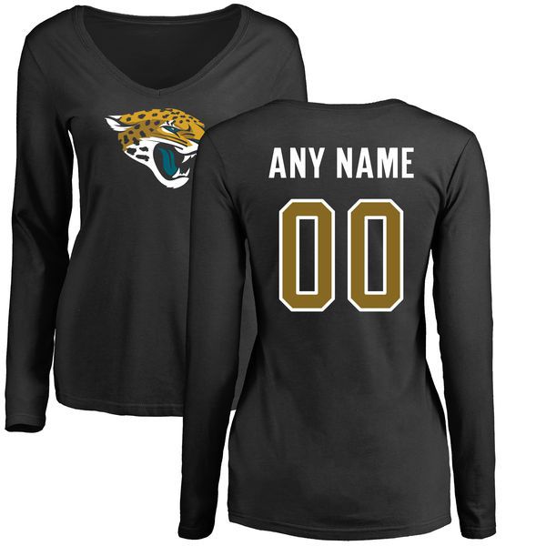 Women Jacksonville Jaguars NFL Pro Line Black Custom Name and Number Logo Slim Fit Long Sleeve T-Shirt->nfl t-shirts->Sports Accessory